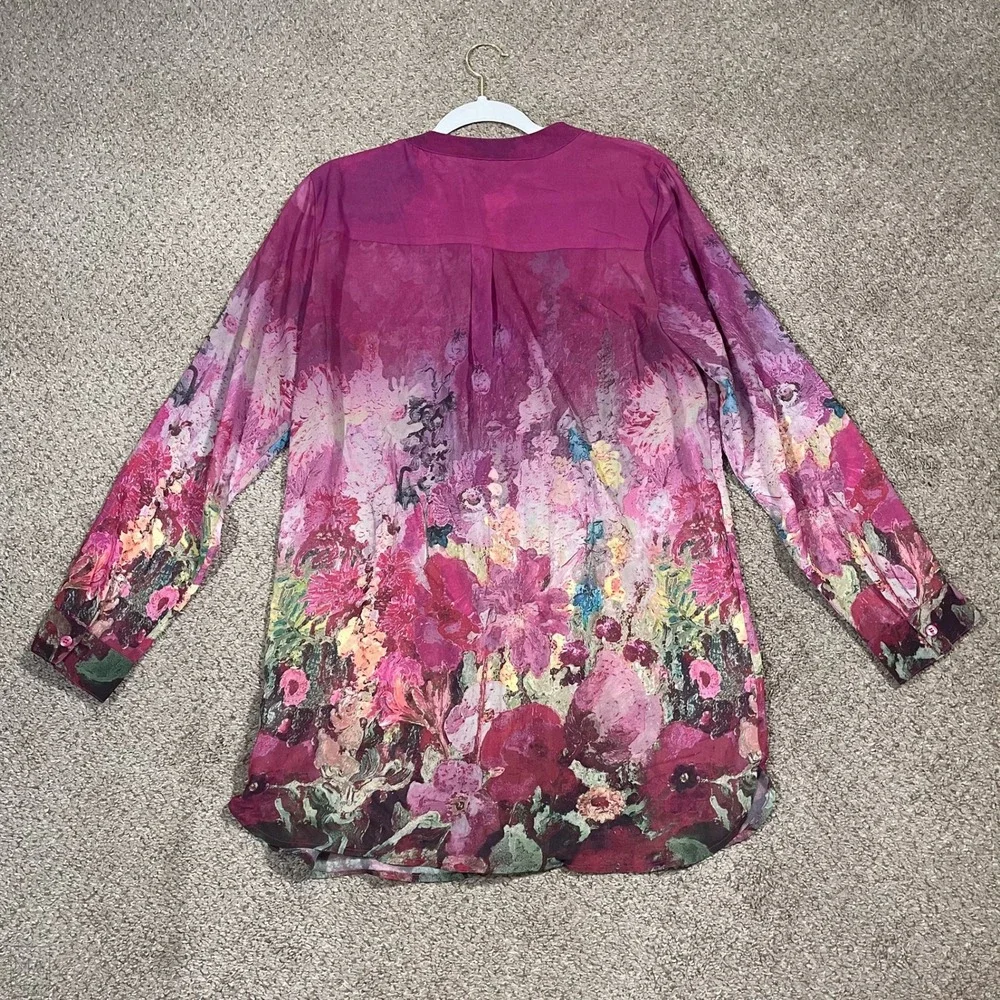 Soft Surroundings Women's Blouse Chiffon Floral Flowy Artsy Lightweight L Pink - Picture 7 of 7